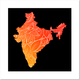 Colorful mandala art map of India with text in red and orange Posters and Art